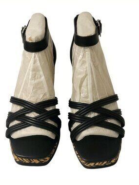 Vince Camuto Black Wedge Heel Sandals with Ankle Strap, Size 11W (NWT)